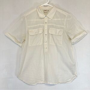 Faherty Shirt Womens Ivory Organic Cotton Popover Short Sleeve Pockets